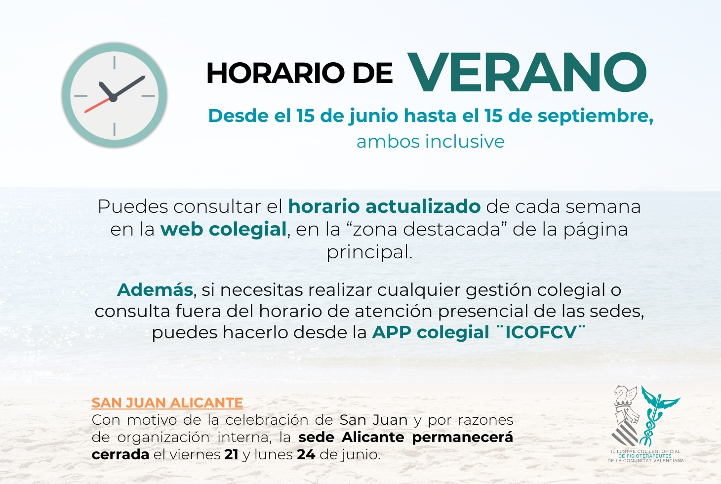 Horario de verano de las sedes colegiales