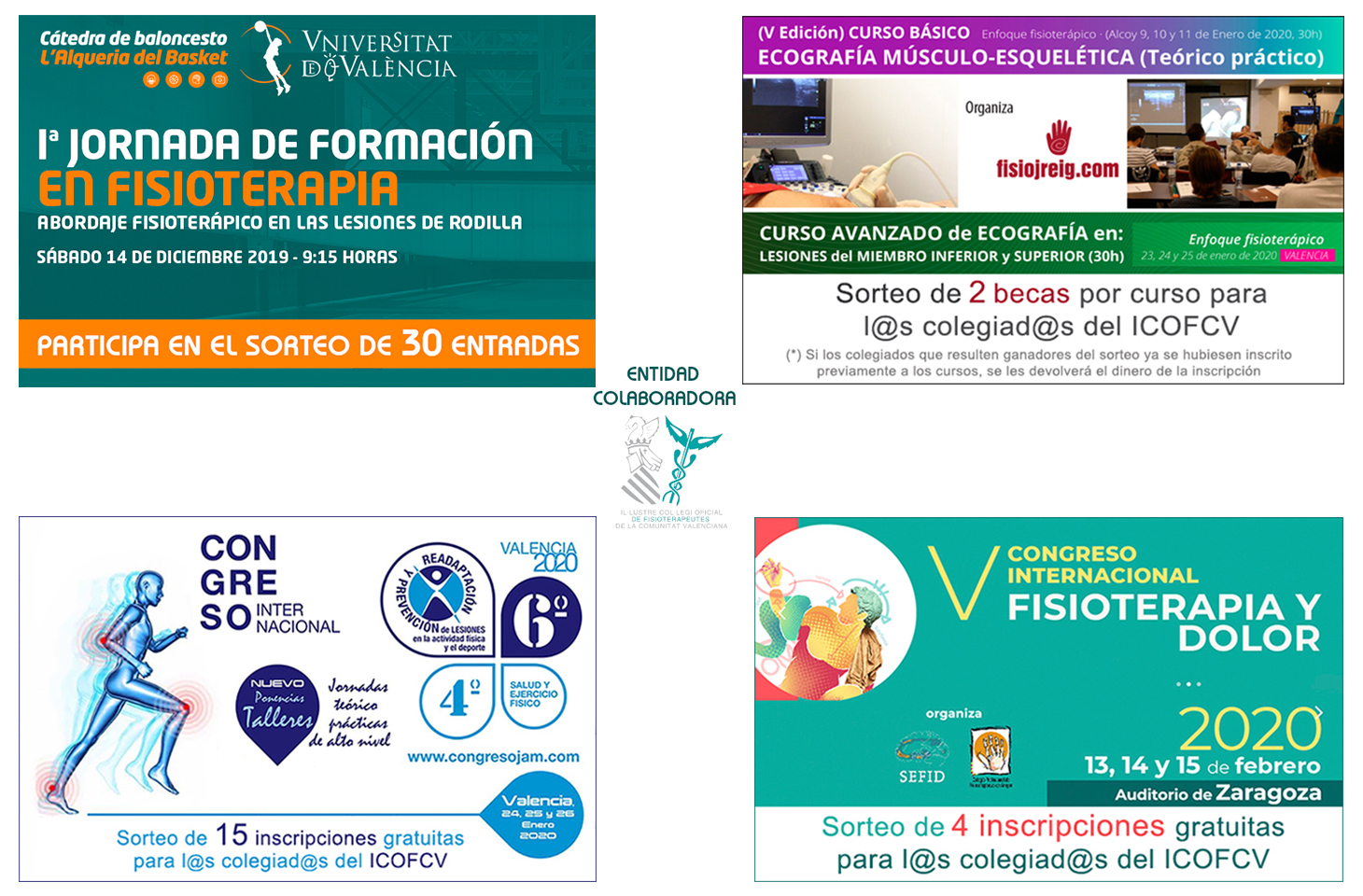 Si eres colegiad@ del ICOFCV puedes participar en 4 sorteos y ganar una inscripción gratuita para cursos, jornadas y congresos de Fisioterapia
